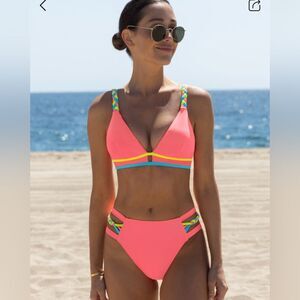 New Sold Out Popvil color contrast patchwork mid waist Bikini swimsuit set M